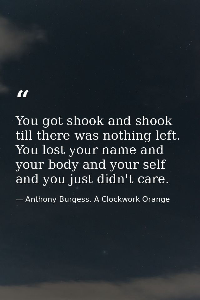 You got shook and shook till there was nothing left. You lost your name and your body and your self and you just didn't  — Anthony Burgess, A Clockwork Orange