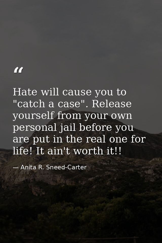 Hate will cause you to "catch a case". Release yourself from your own personal jail before you are put in the real one f — Anita R. Sneed-Carter