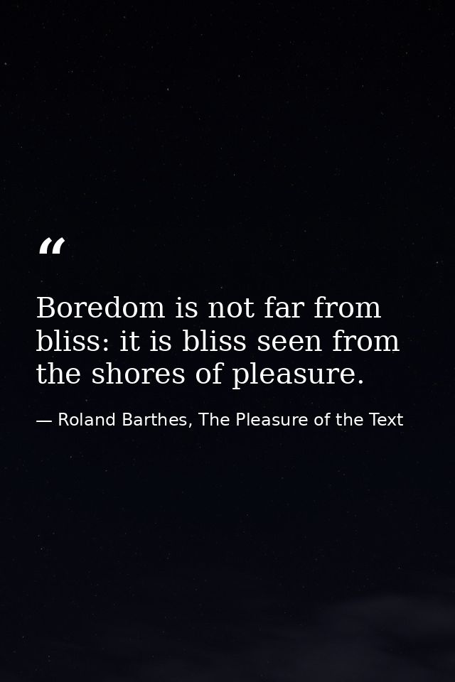 Boredom is not far from bliss: it is bliss seen from the shores of pleasure. — Roland Barthes, The Pleasure of the Text