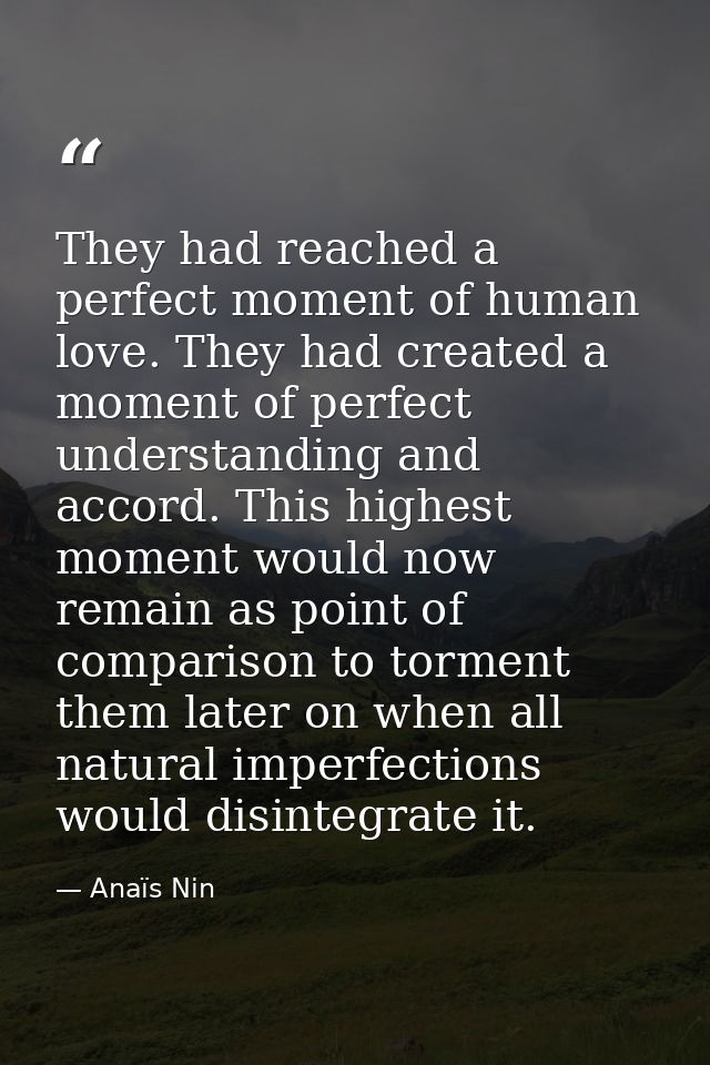They had reached a perfect moment of human love. They had created a moment of perfect understanding and accord. This hig — Anaïs Nin