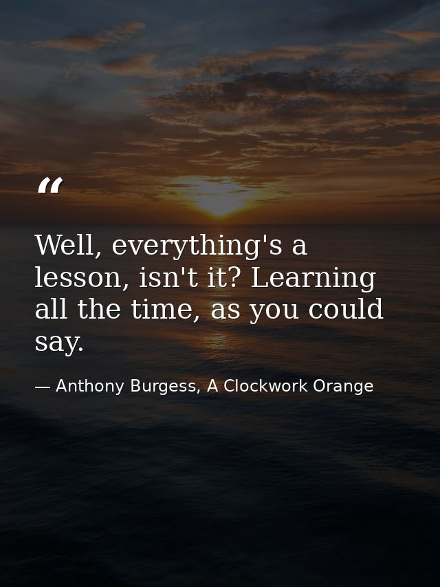 Well, everything's a lesson, isn't it? Learning all the time, as you could say. — Anthony Burgess, A Clockwork Orange