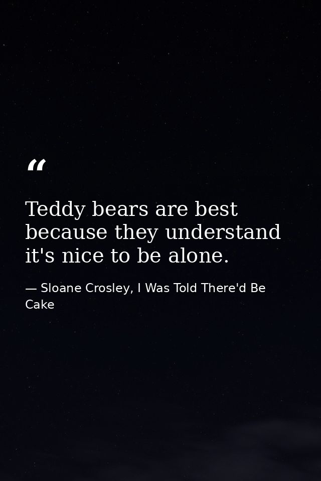Teddy bears are best because they understand it's nice to be alone. — Sloane Crosley, I Was Told There'd Be Cake