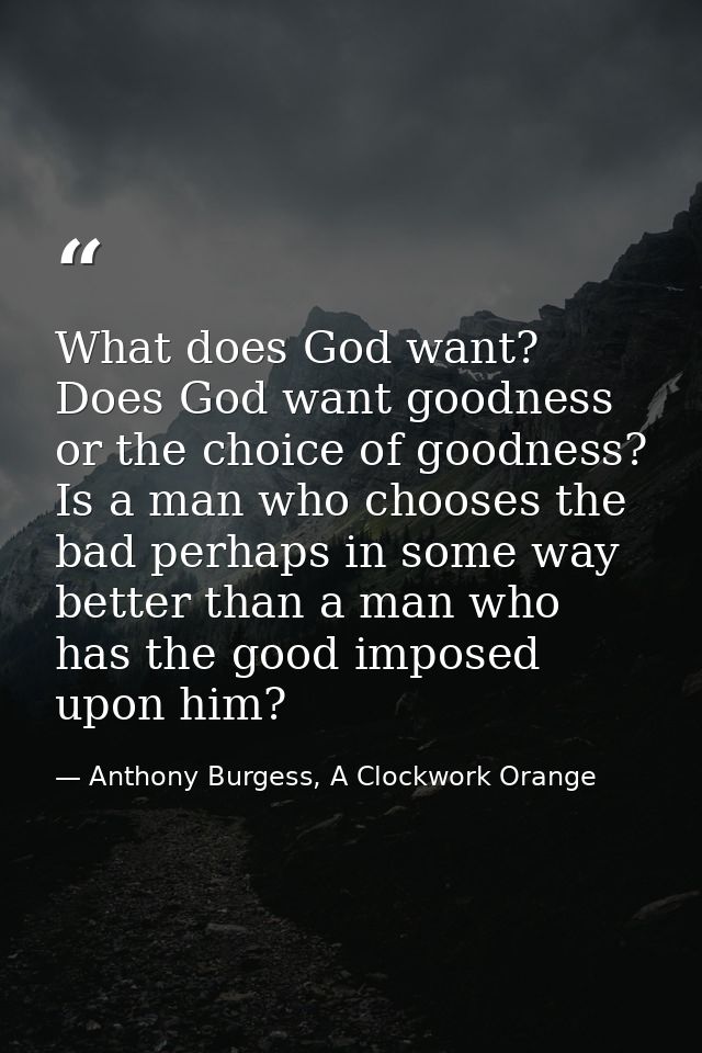 What does God want? Does God want goodness or the choice of goodness? Is a man who chooses the bad perhaps in some way b — Anthony Burgess, A Clockwork Orange