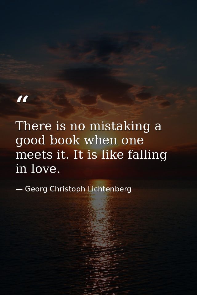 There is no mistaking a good book when one meets it. It is like falling in love. — Georg Christoph Lichtenberg