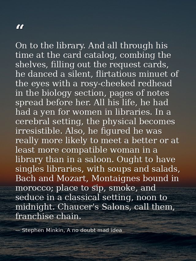 On to the library. And all through his time at the card catalog, combing the shelves, filling out the request cards, he  — Stephen Minkin, A no doubt mad idea