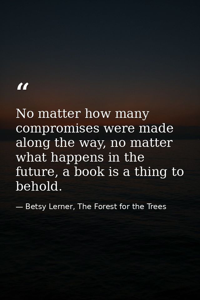 No matter how many compromises were made along the way, no matter what happens in the future, a book is a thing to behol — Betsy Lerner, The Forest for the Trees