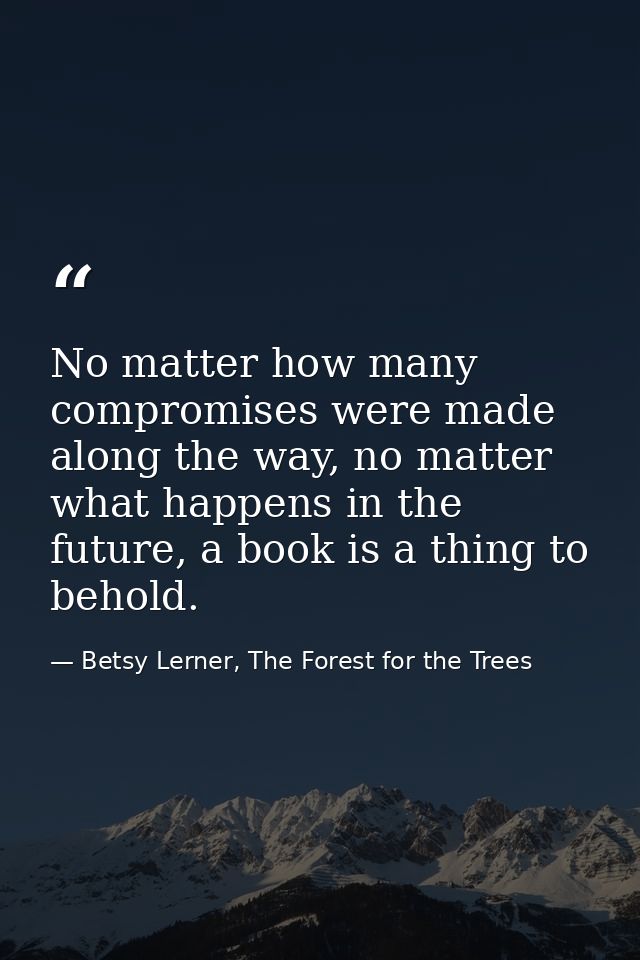 No matter how many compromises were made along the way, no matter what happens in the future, a book is a thing to behol — Betsy Lerner, The Forest for the Trees