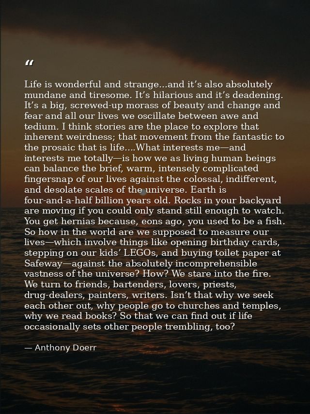 Life is wonderful and strange...and it’s also absolutely mundane and tiresome. It’s hilarious and it’s deadening. It’s a — Anthony Doerr