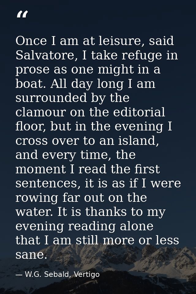 Once I am at leisure, said Salvatore, I take refuge in prose as one might in a boat. All day long I am surrounded by the — W.G. Sebald, Vertigo