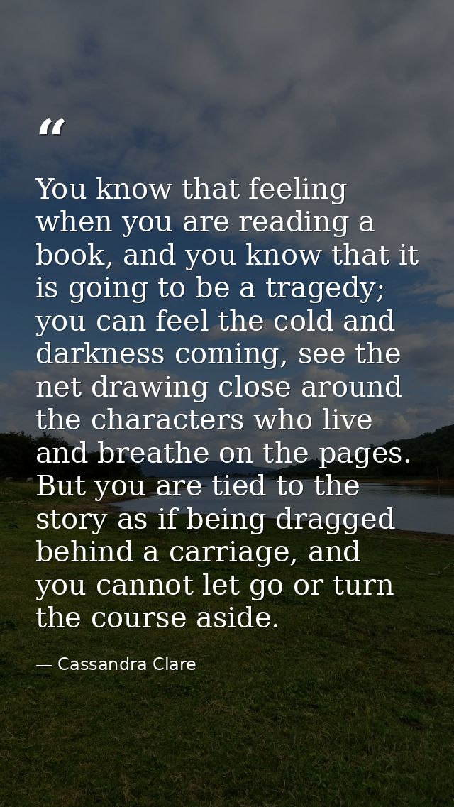 You know that feeling when you are reading a book, and you know that it is going to be a tragedy; you can feel the cold  — Cassandra Clare