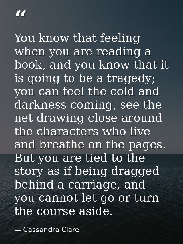 You know that feeling when you are reading a book, and you know that it is going to be a tragedy; you can feel the cold  — Cassandra Clare