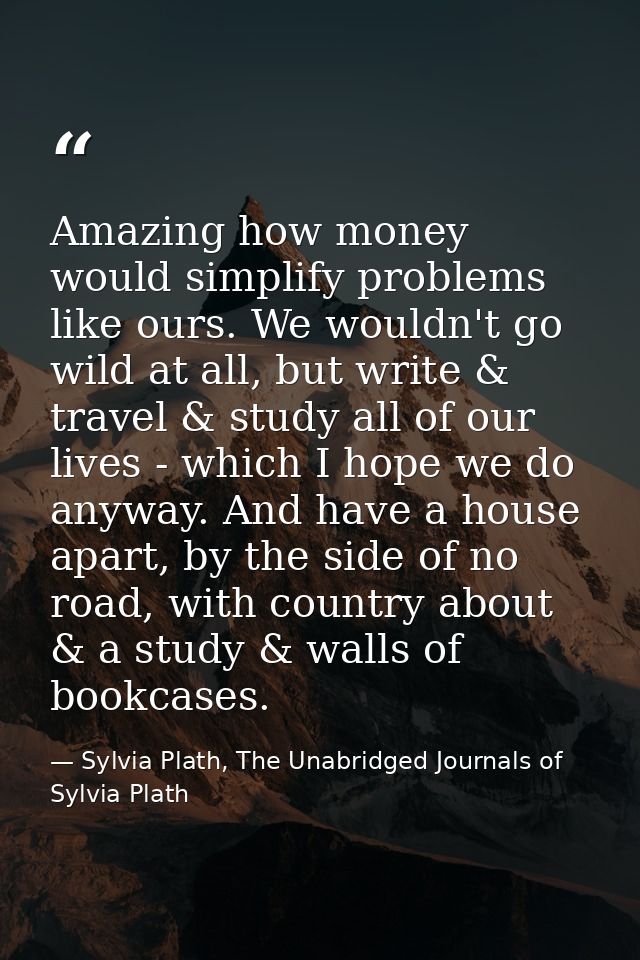 Amazing how money would simplify problems like ours. We wouldn't go wild at all, but write & travel & study all of our l — Sylvia Plath, The Unabridged Journals of Sylvia Plath
