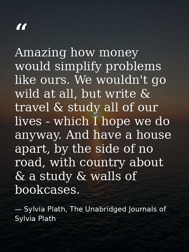 Amazing how money would simplify problems like ours. We wouldn't go wild at all, but write & travel & study all of our l — Sylvia Plath, The Unabridged Journals of Sylvia Plath