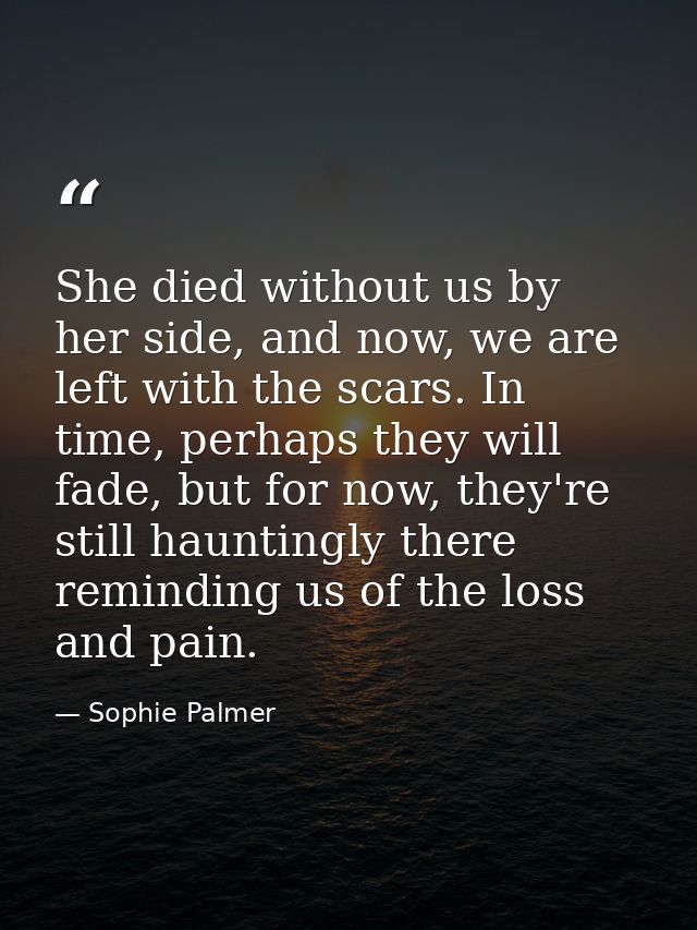 She died without us by her side, and now, we are left with the scars. In time, perhaps they will fade, but for now, they — Sophie Palmer