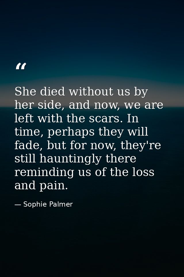 She died without us by her side, and now, we are left with the scars. In time, perhaps they will fade, but for now, they — Sophie Palmer
