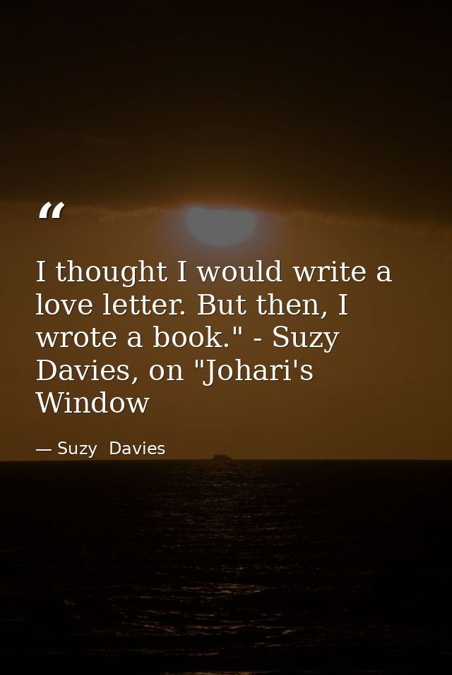 I thought I would write a love letter. But then, I wrote a book." - Suzy Davies, on "Johari's Window — Suzy  Davies