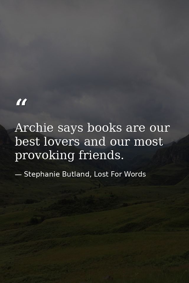 Archie says books are our best lovers and our most provoking friends. — Stephanie Butland, Lost For Words