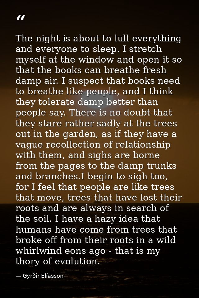 The night is about to lull everything and everyone to sleep. I stretch myself at the window and open it so that the book — Gyrðir Elíasson