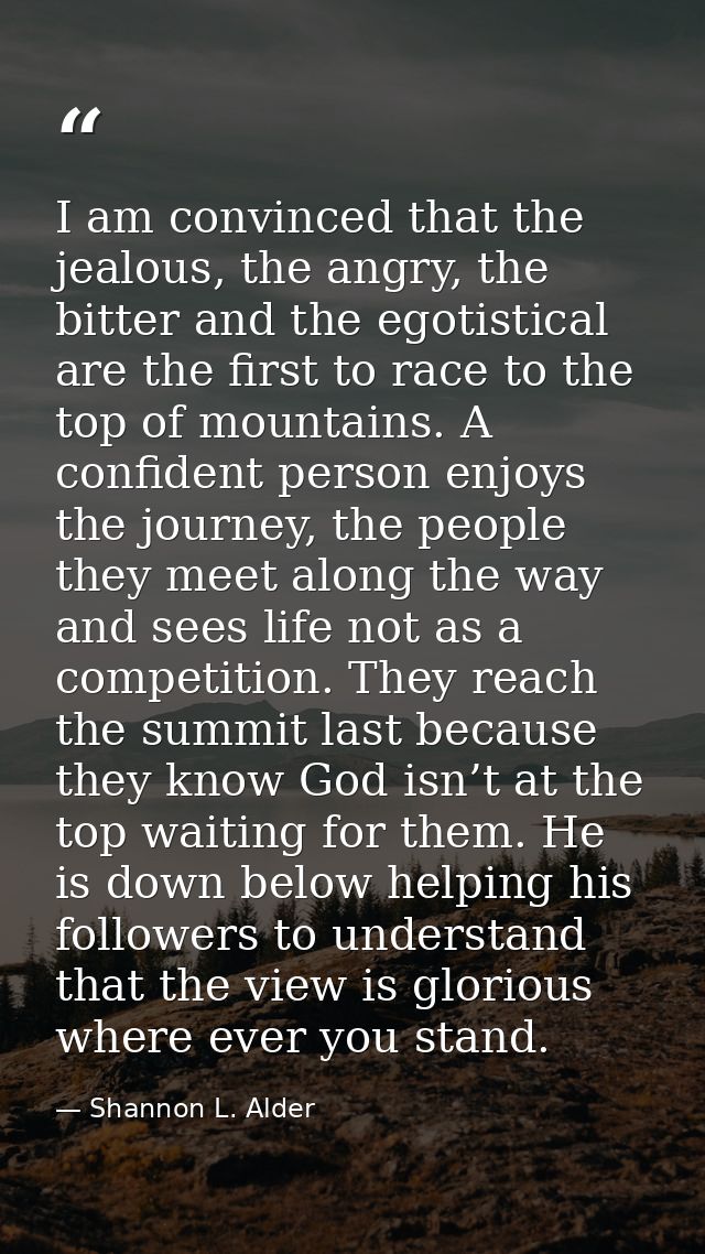 I am convinced that the jealous, the angry, the bitter and the egotistical are the first to race to the top of mountains — Shannon L. Alder