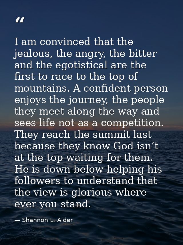 I am convinced that the jealous, the angry, the bitter and the egotistical are the first to race to the top of mountains — Shannon L. Alder