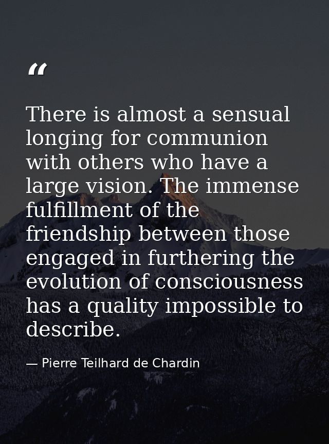 There is almost a sensual longing for communion with others who have a large vision. The immense fulfillment of the frie — Pierre Teilhard de Chardin