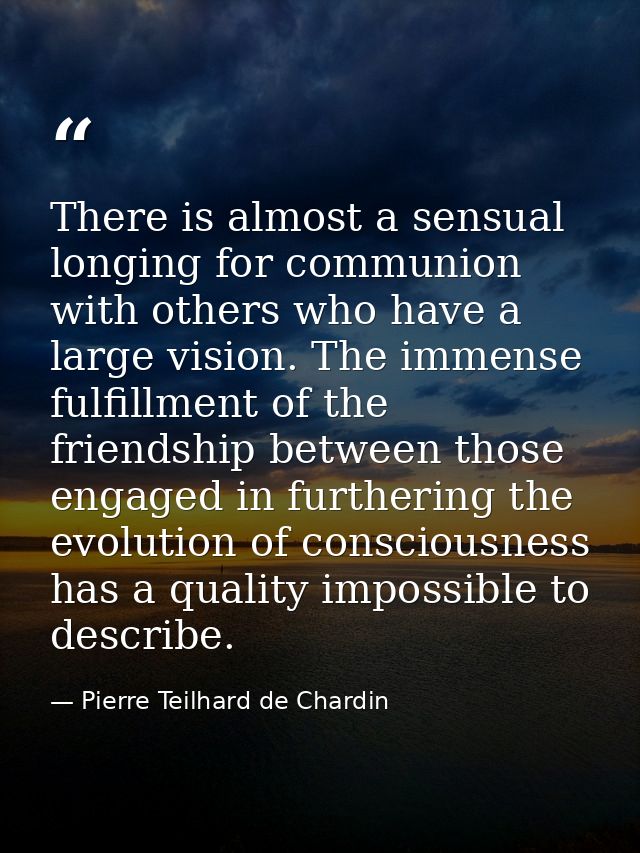 There is almost a sensual longing for communion with others who have a large vision. The immense fulfillment of the frie — Pierre Teilhard de Chardin
