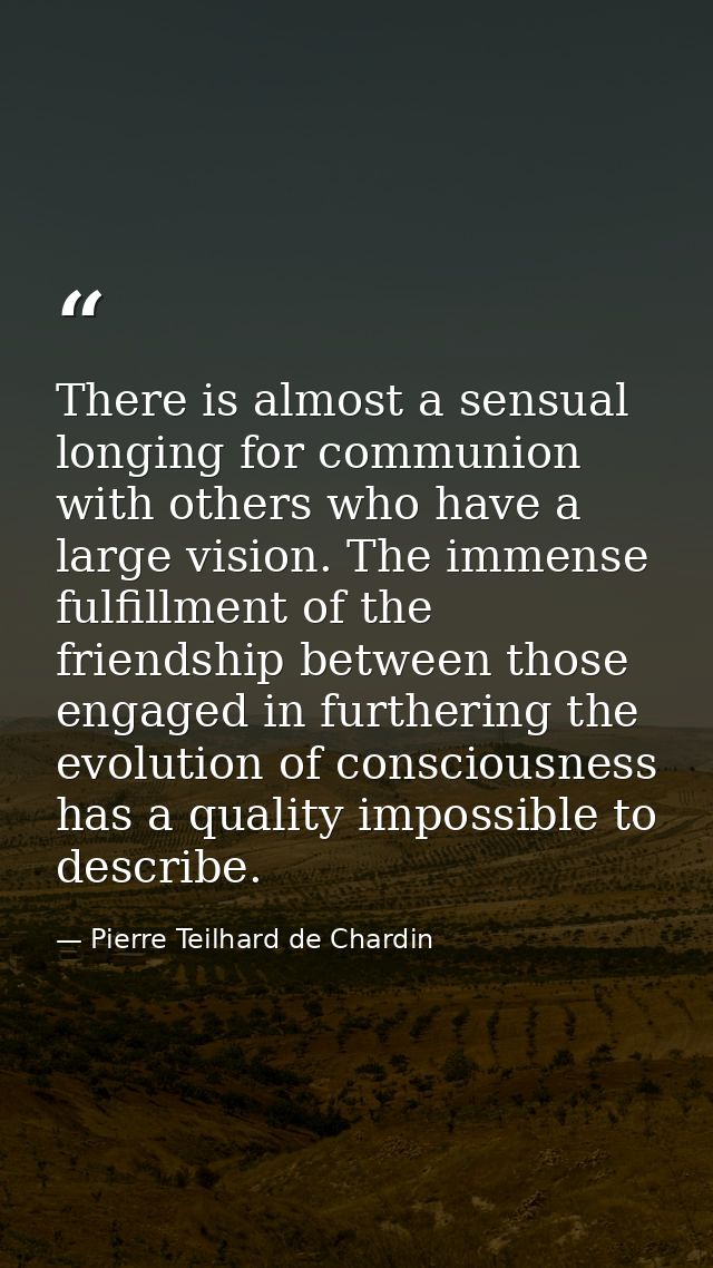 There is almost a sensual longing for communion with others who have a large vision. The immense fulfillment of the frie — Pierre Teilhard de Chardin