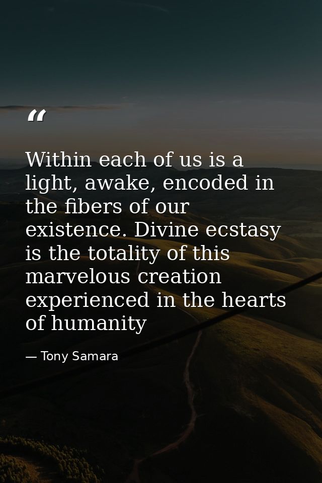 Within each of us is a light, awake, encoded in the fibers of our existence. Divine ecstasy is the totality of this marv — Tony Samara