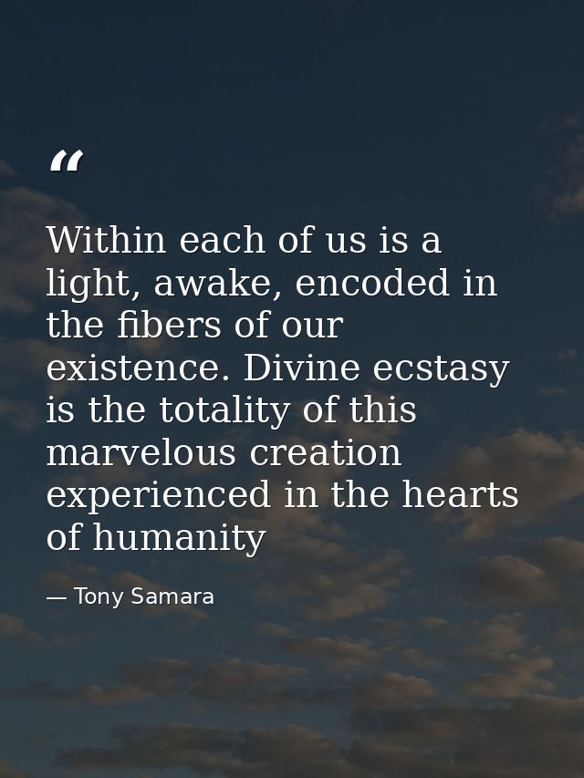 Within each of us is a light, awake, encoded in the fibers of our existence. Divine ecstasy is the totality of this marv — Tony Samara