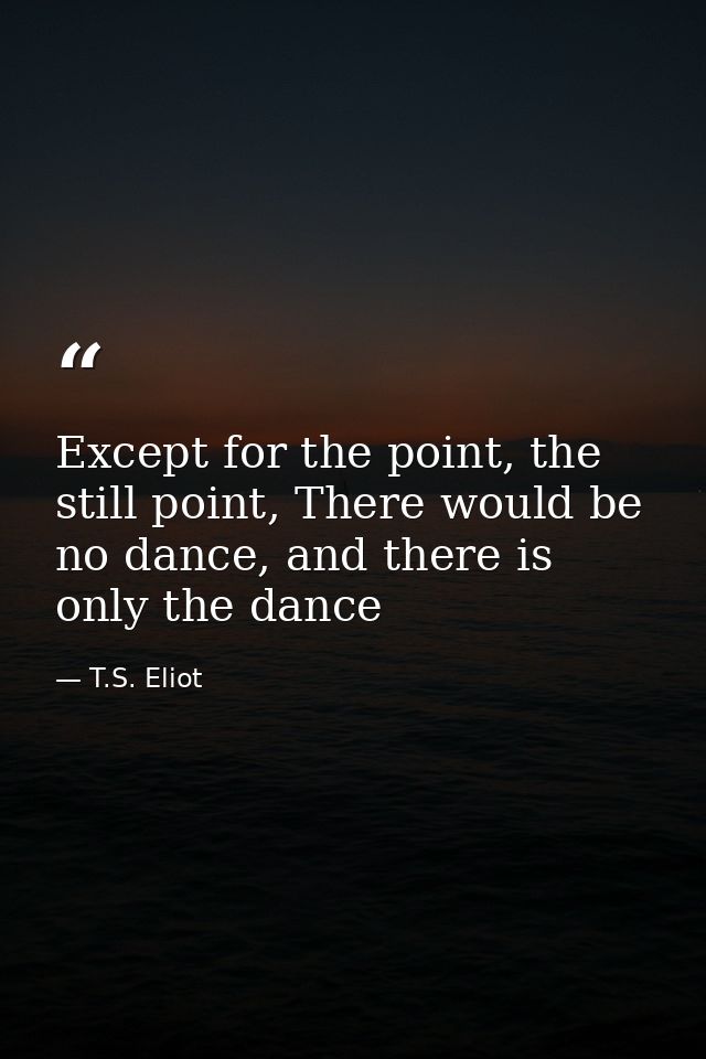 Except for the point, the still point, There would be no dance, and there is only the dance — T.S. Eliot