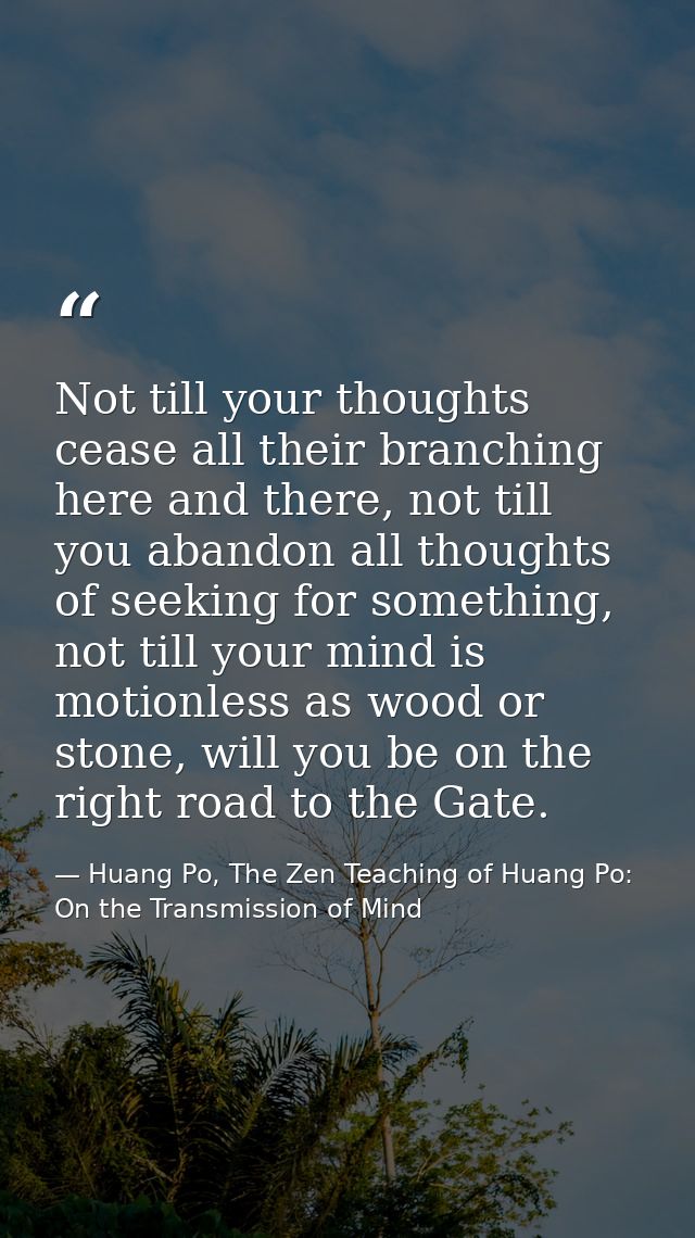 Not till your thoughts cease all their branching here and there, not till you abandon all thoughts of seeking for someth — Huang Po, The Zen Teaching of Huang Po: On the Transmission of Mind