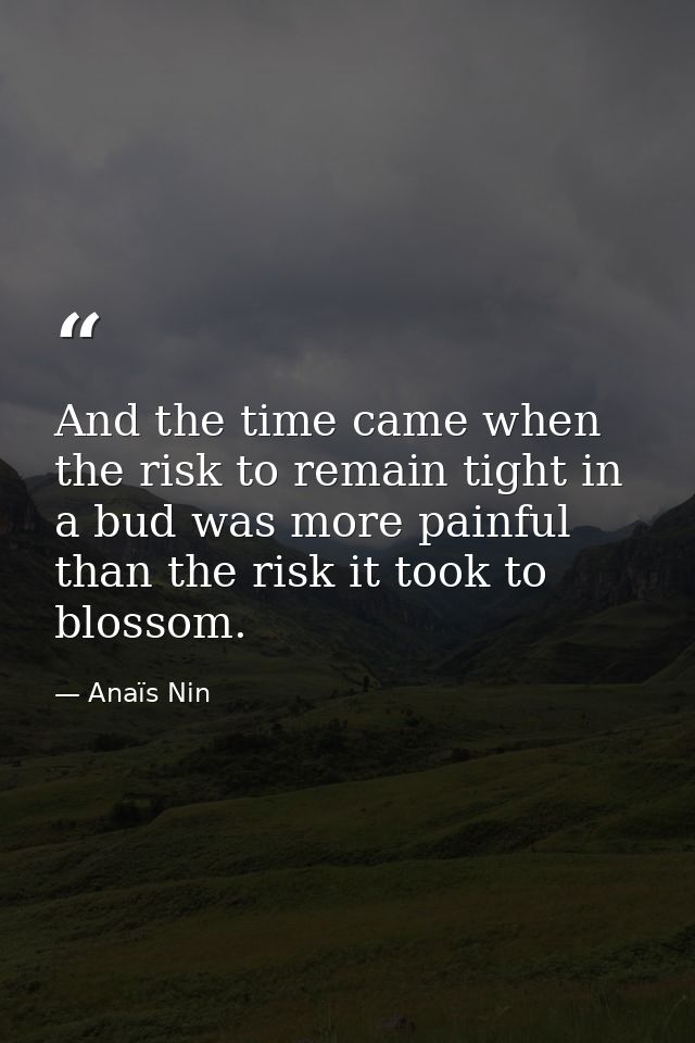 And the time came when the risk to remain tight in a bud was more painful than the risk it took to blossom. — Anaïs Nin