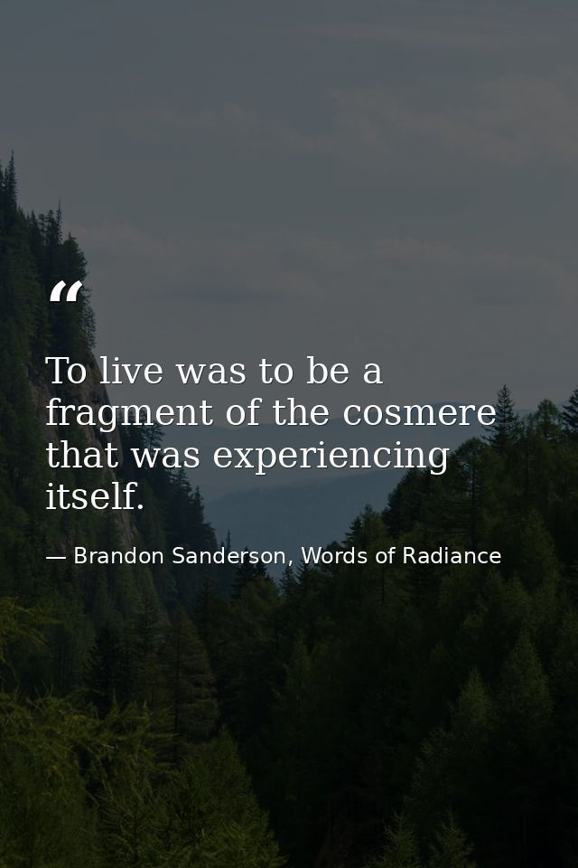 To live was to be a fragment of the cosmere that was experiencing itself. — Brandon Sanderson, Words of Radiance