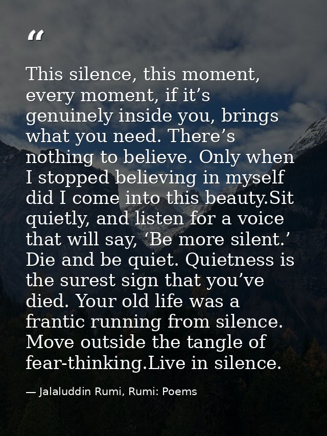 This silence, this moment, every moment, if it’s genuinely inside you, brings what you need. There’s nothing to believe. — Jalaluddin Rumi, Rumi: Poems