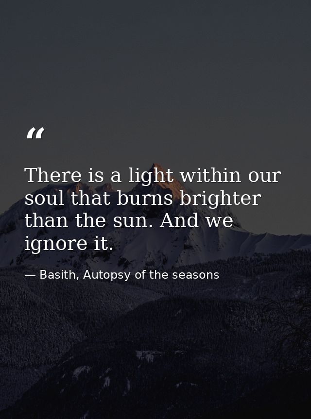There is a light within our soul that burns brighter than the sun. And we ignore it. — Basith, Autopsy of the seasons