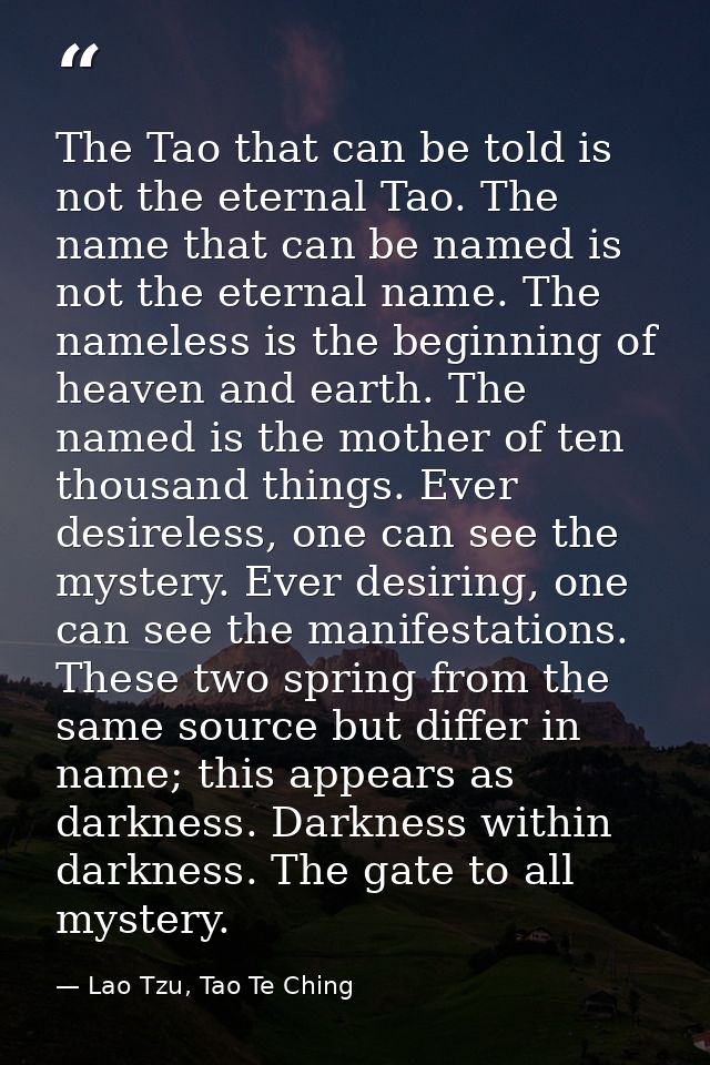 The Tao that can be told is not the eternal Tao. The name that can be named is not the eternal name. The nameless is the — Lao Tzu, Tao Te Ching