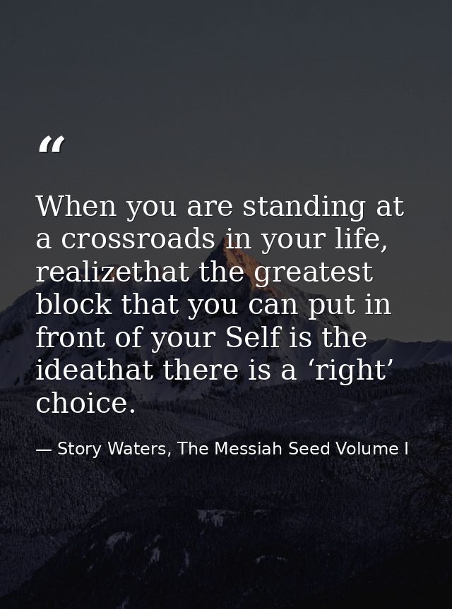 When you are standing at a crossroads in your life, realizethat the greatest block that you can put in front of your Sel — Story Waters, The Messiah Seed Volume I