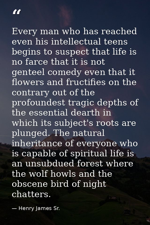 Every man who has reached even his intellectual teens begins to suspect that life is no farce that it is not genteel com — Henry James Sr.