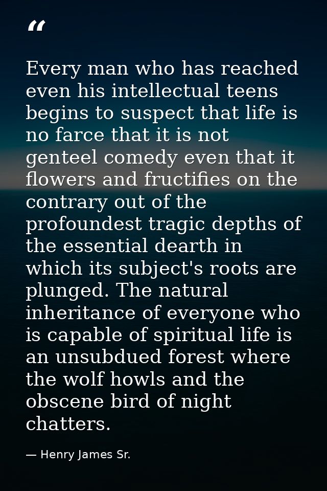 Every man who has reached even his intellectual teens begins to suspect that life is no farce that it is not genteel com — Henry James Sr.