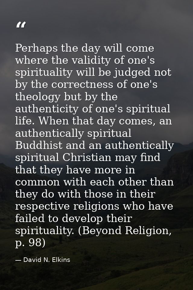 Perhaps the day will come where the validity of one's spirituality will be judged not by the correctness of one's theolo — David N. Elkins