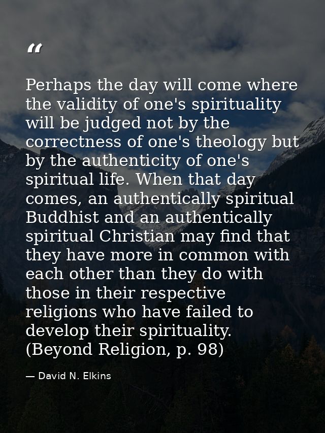 Perhaps the day will come where the validity of one's spirituality will be judged not by the correctness of one's theolo — David N. Elkins