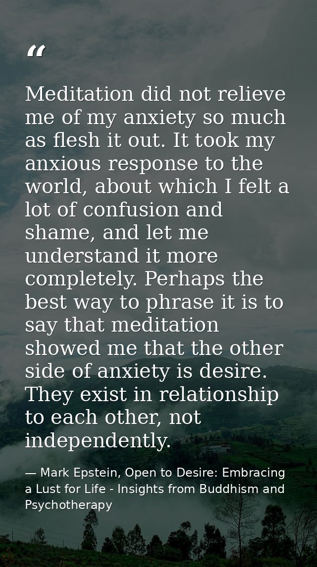 Meditation did not relieve me of my anxiety so much as flesh it out. It took my anxious response to the world, about whi — Mark Epstein, Open to Desire: Embracing a Lust for Life - Insights from Buddhism and Psychotherapy