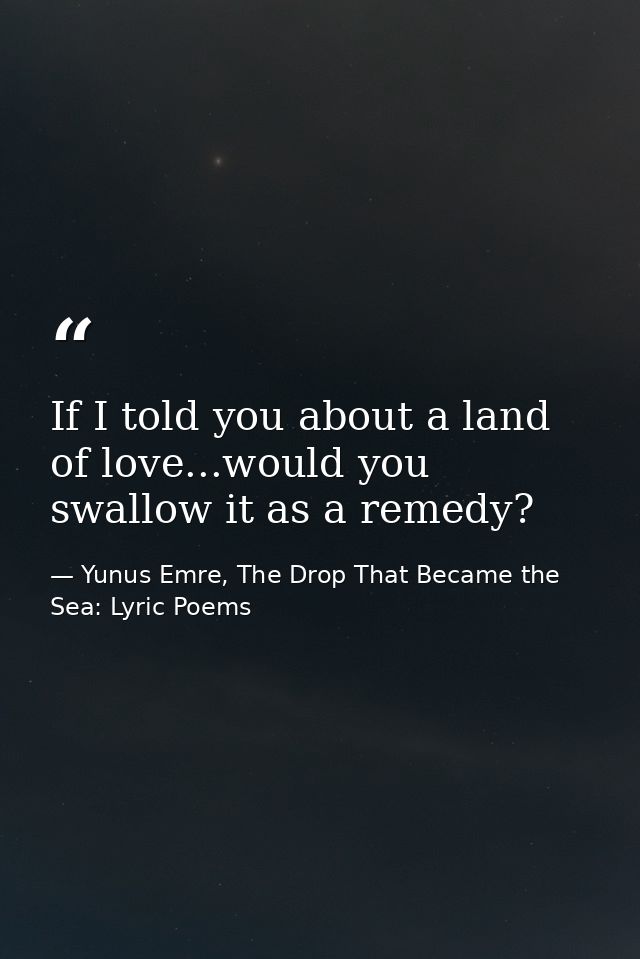 If I told you about a land of love...would you swallow it as a remedy? — Yunus Emre, The Drop That Became the Sea: Lyric Poems