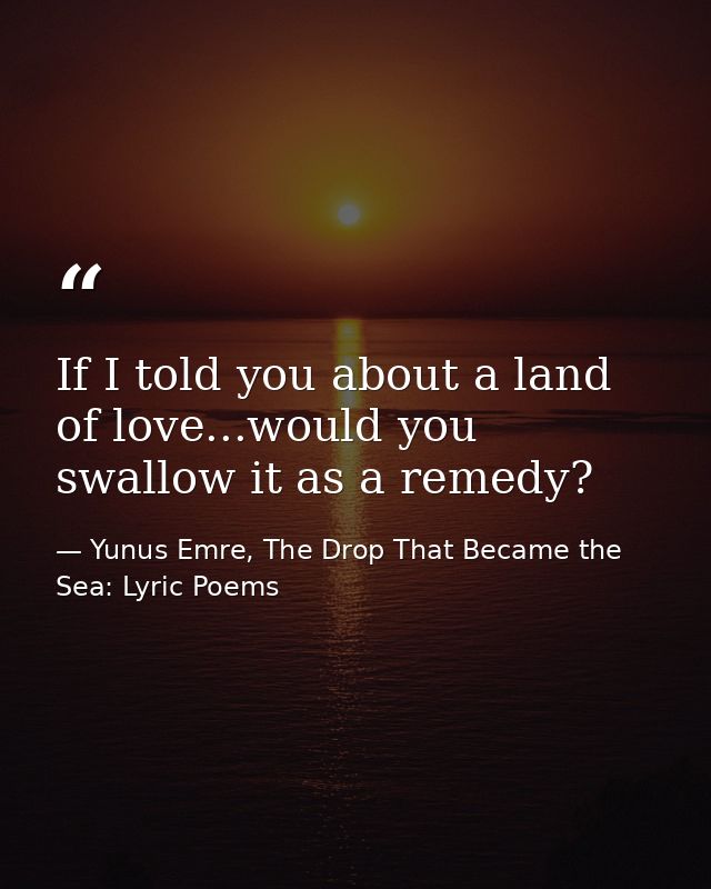 If I told you about a land of love...would you swallow it as a remedy? — Yunus Emre, The Drop That Became the Sea: Lyric Poems