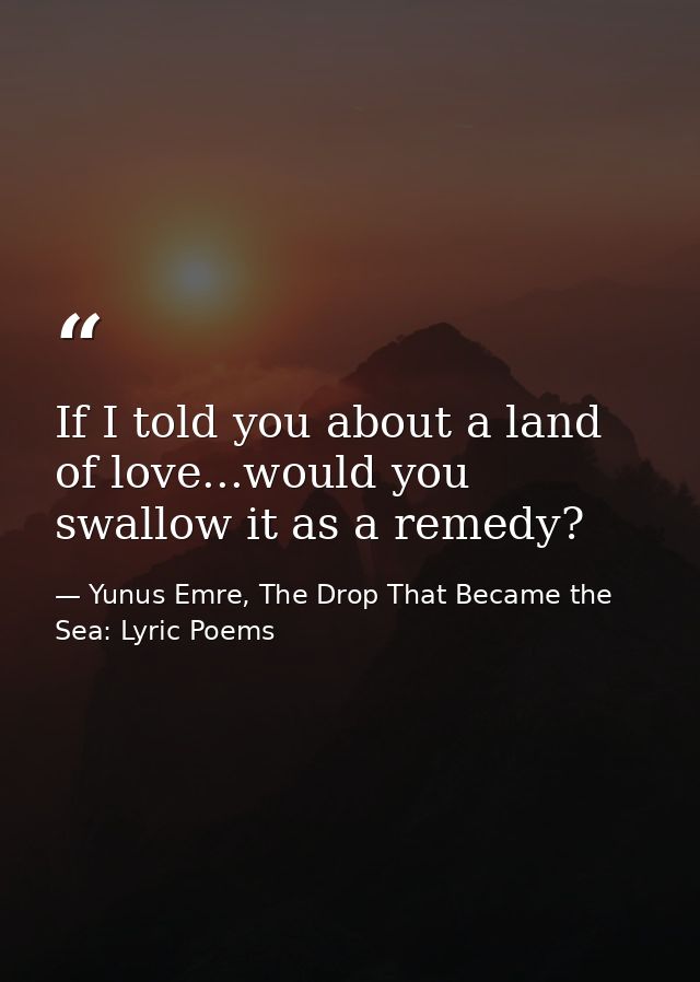 If I told you about a land of love...would you swallow it as a remedy? — Yunus Emre, The Drop That Became the Sea: Lyric Poems