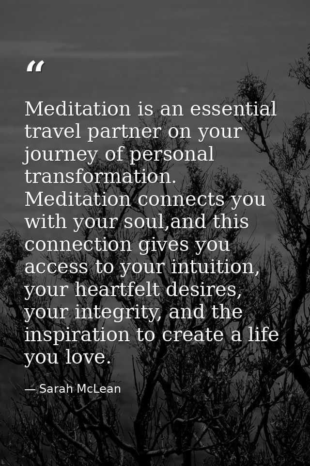 Meditation is an essential travel partner on your journey of personal transformation. Meditation connects you with your  — Sarah McLean