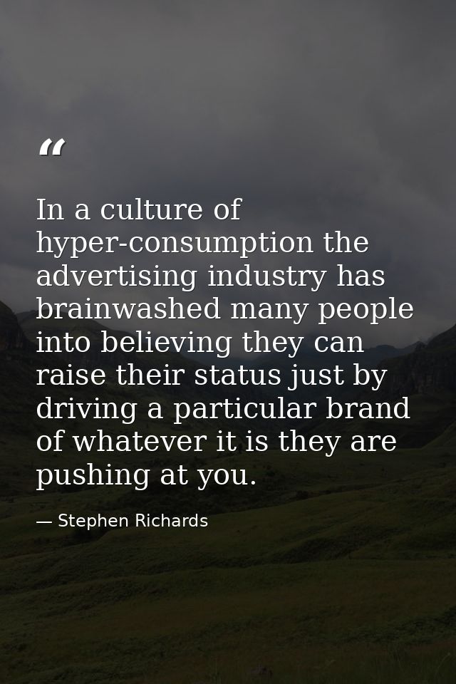 In a culture of hyper-consumption the advertising industry has brainwashed many people into believing they can raise the — Stephen Richards