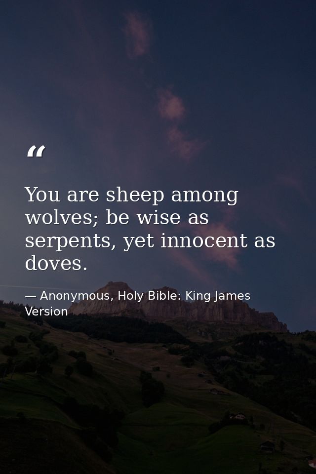 You are sheep among wolves; be wise as serpents, yet innocent as doves. — Anonymous, Holy Bible: King James Version