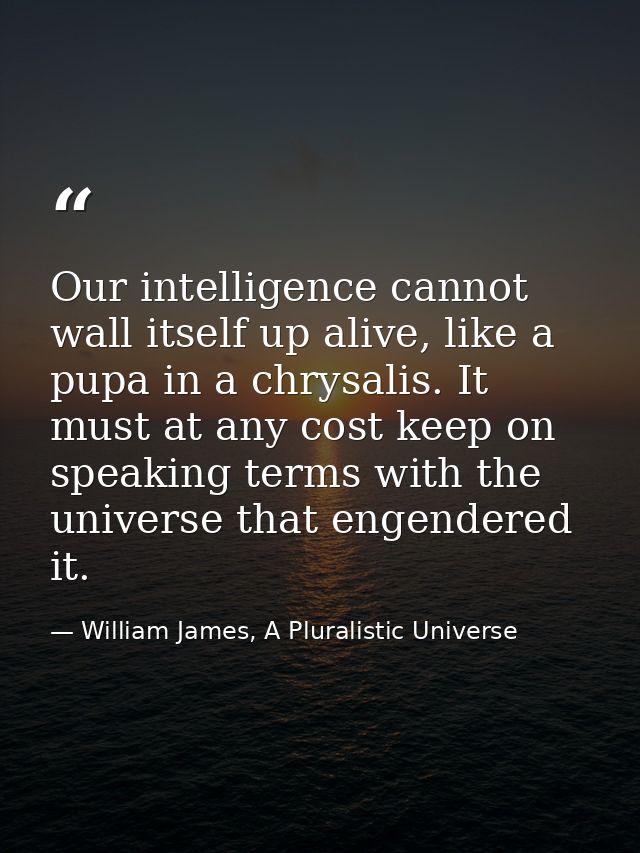 Our intelligence cannot wall itself up alive, like a pupa in a chrysalis. It must at any cost keep on speaking terms wit — William James, A Pluralistic Universe