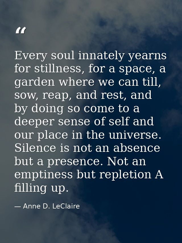 Every soul innately yearns for stillness, for a space, a garden where we can till, sow, reap, and rest, and by doing so  — Anne D. LeClaire